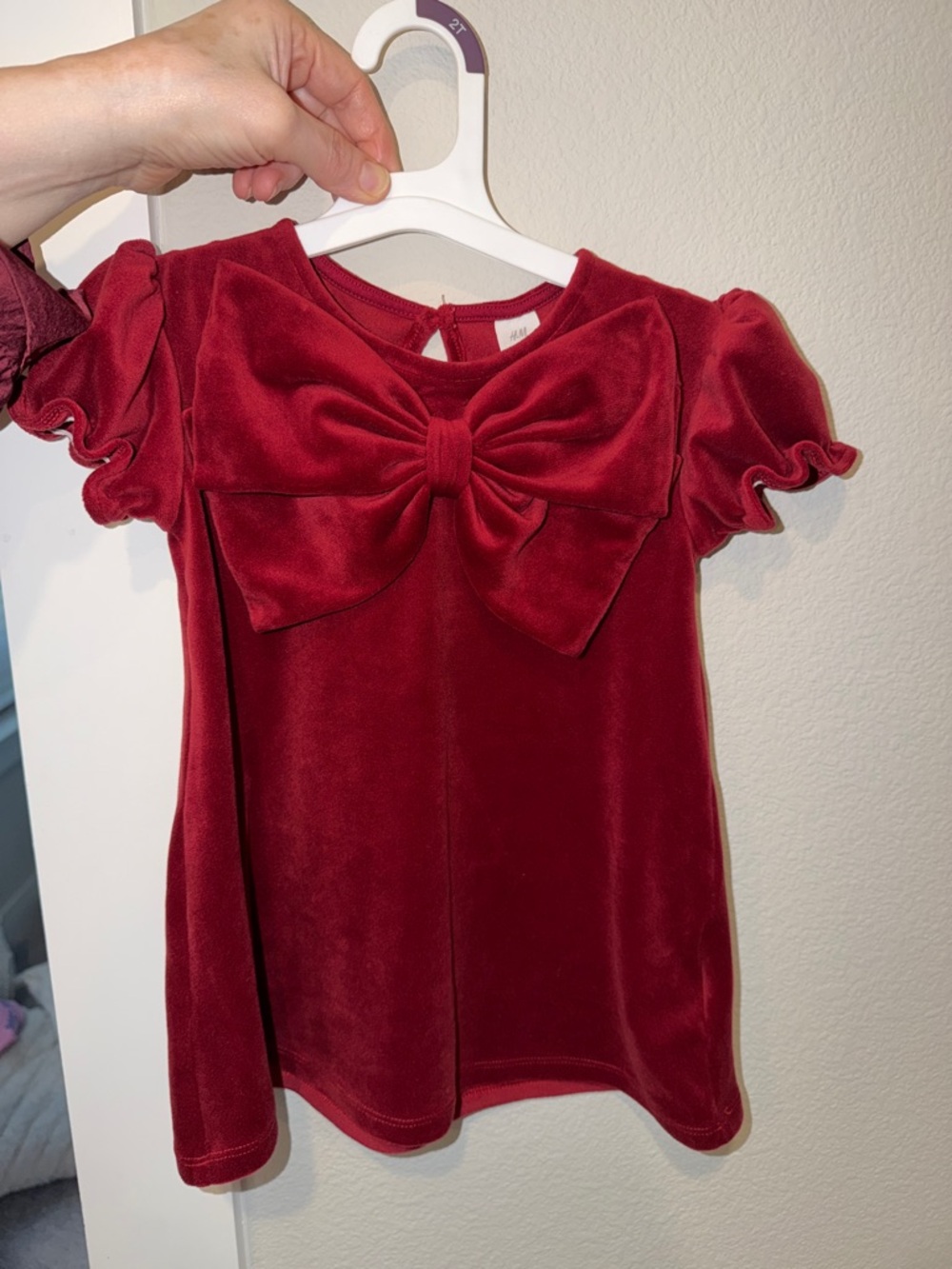 H&M Velvet Bow Dress in Rich Red